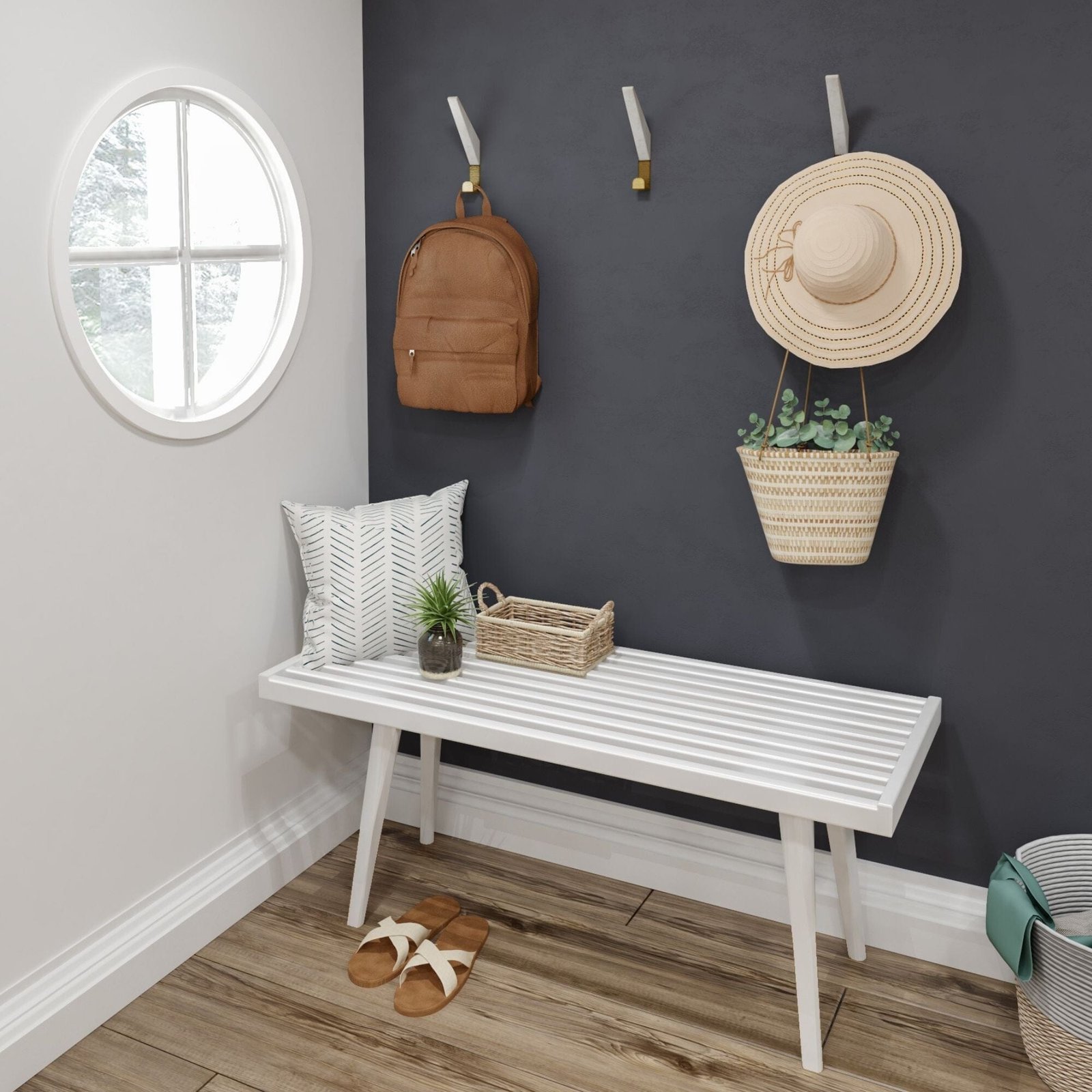 Mid-Century Modern Entryway Bench - 41" - Image 2
