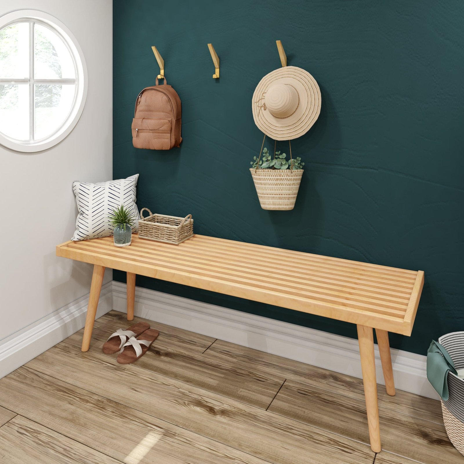 Mid-Century Modern Entryway Bench - 56" - Image 5