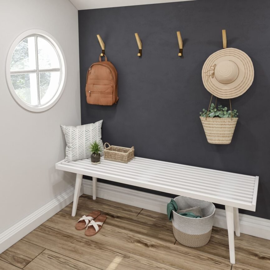 Mid-Century Modern Entryway Bench - 56"