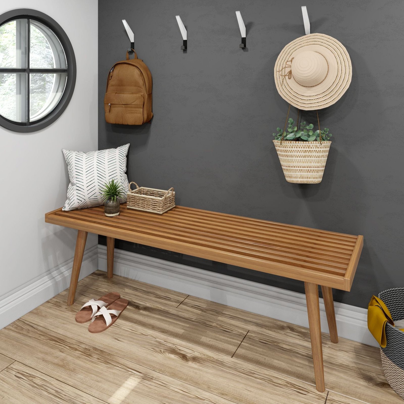 Mid-Century Modern Entryway Bench - 56" - Image 7