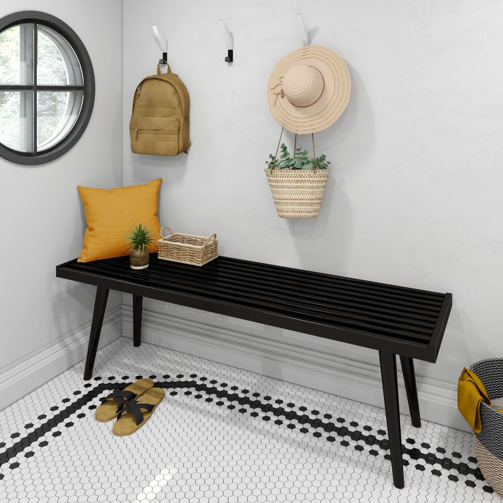 Mid-Century Modern Entryway Bench - 56" - Image 6